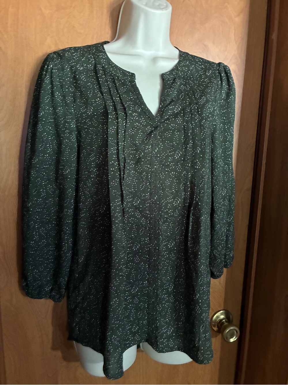 Women's Dark Green Printed Pintuck Tunic Dress